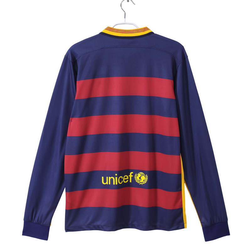 Camisa Barcelona Home Retro 15/16 Manga Longa - Vermelha e Azul