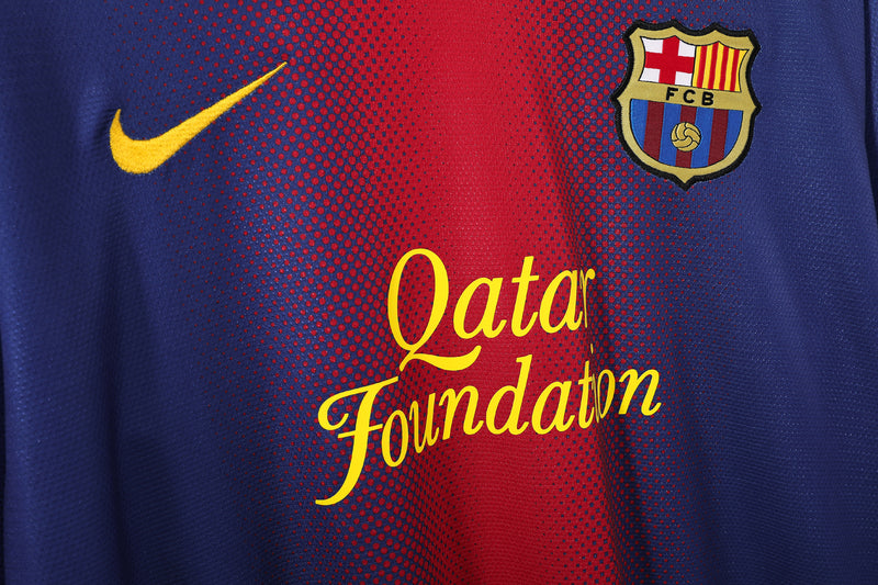 Camisa Barcelona Home Retro 12/13 Manga Longa - Vermelha e Azul