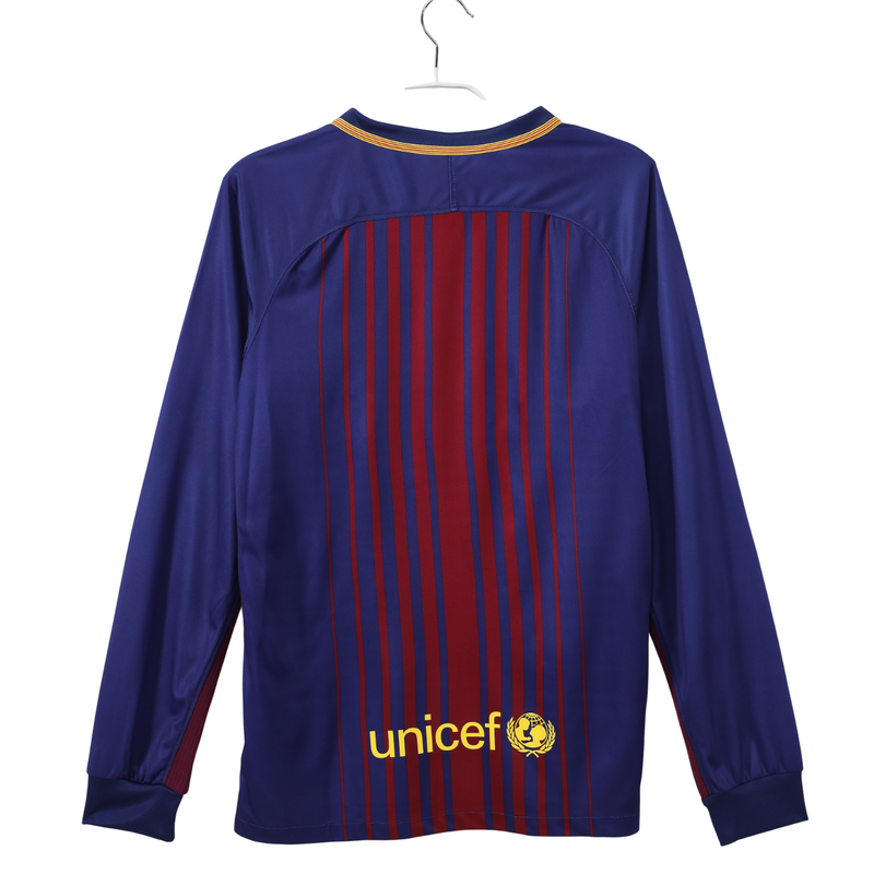 Camisa Barcelona Home Retro 17/18 Manga Longa - Vermelha e Azul
